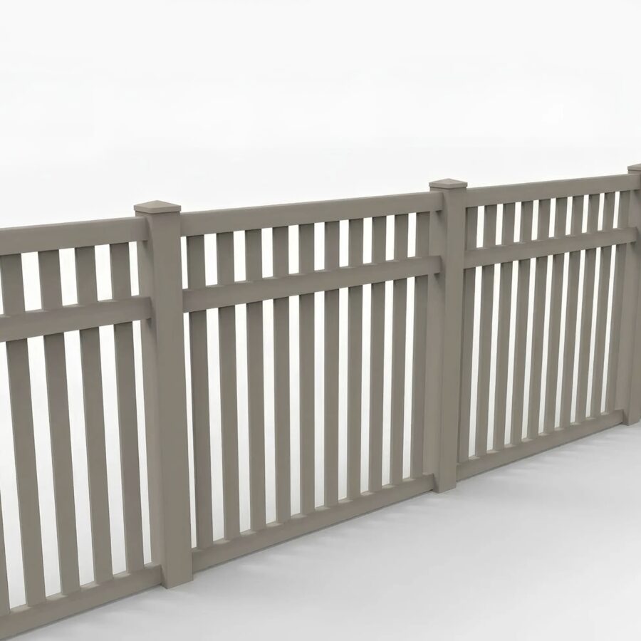Vinyl Vertical Flat Picket Fence Panel, 5ft height 6ft width, Clay