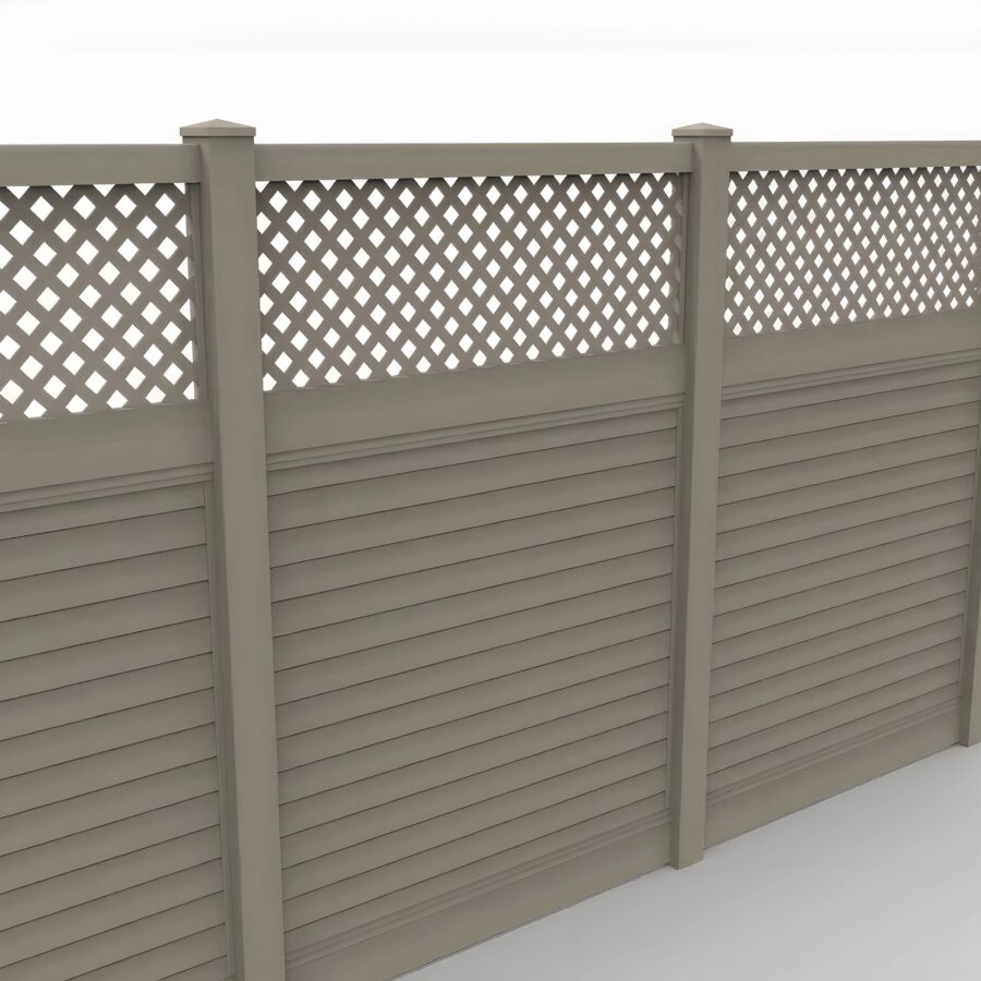 Vinyl Horizontal Privacy Fence Panel w/Lattice Top, 8ft height 6ft width, Clay