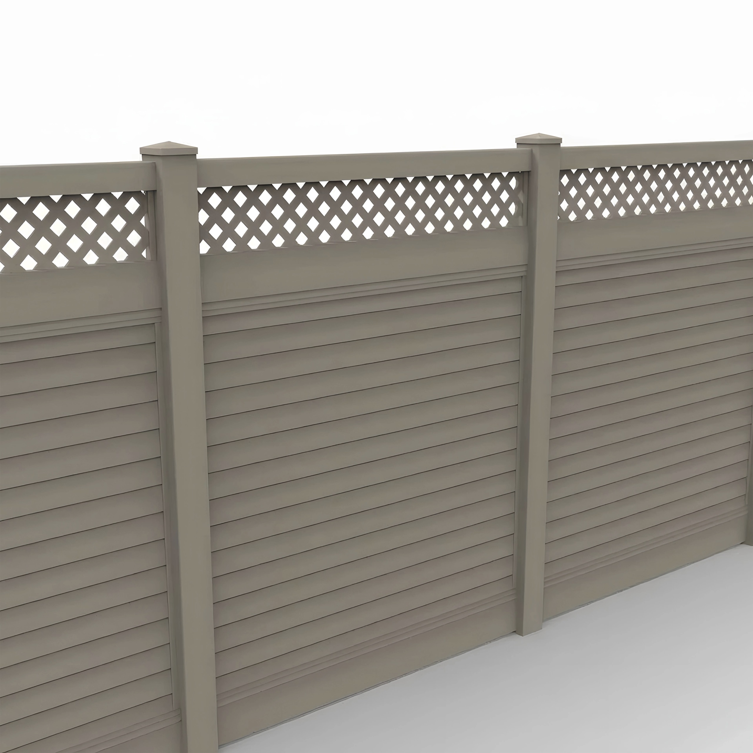 Clay Vinyl Horizontal Privacy Fence Panel w/Lattice Top, 7ft height 6ft width, Clay - Image 1
