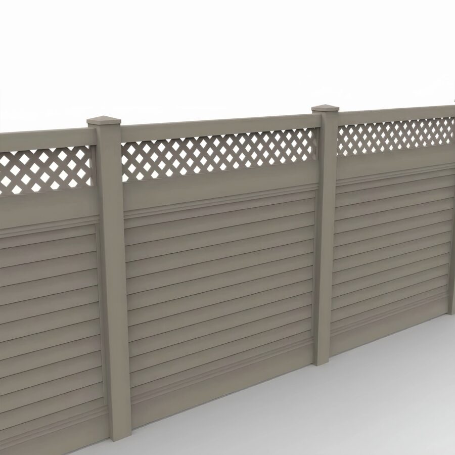 Vinyl Horizontal Privacy Fence Panel w/Lattice Top, 6ft height 6ft width, Clay