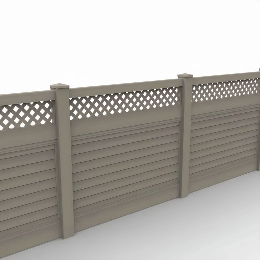 Vinyl Horizontal Privacy Fence Panel w/Lattice Top, 5ft height 6ft width, Clay