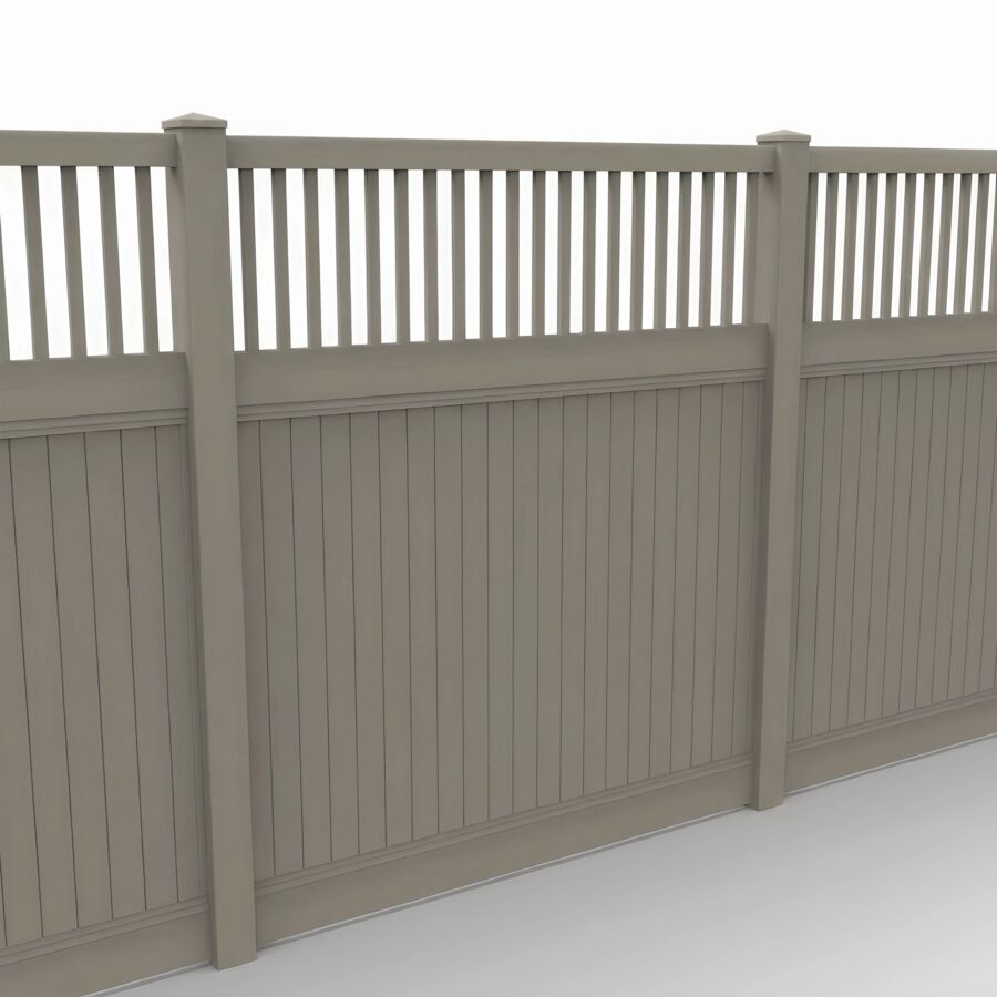 Vinyl Vertical Privacy Fence Panel w/Vertical Picket Top, 8ft height 8ft width, Clay