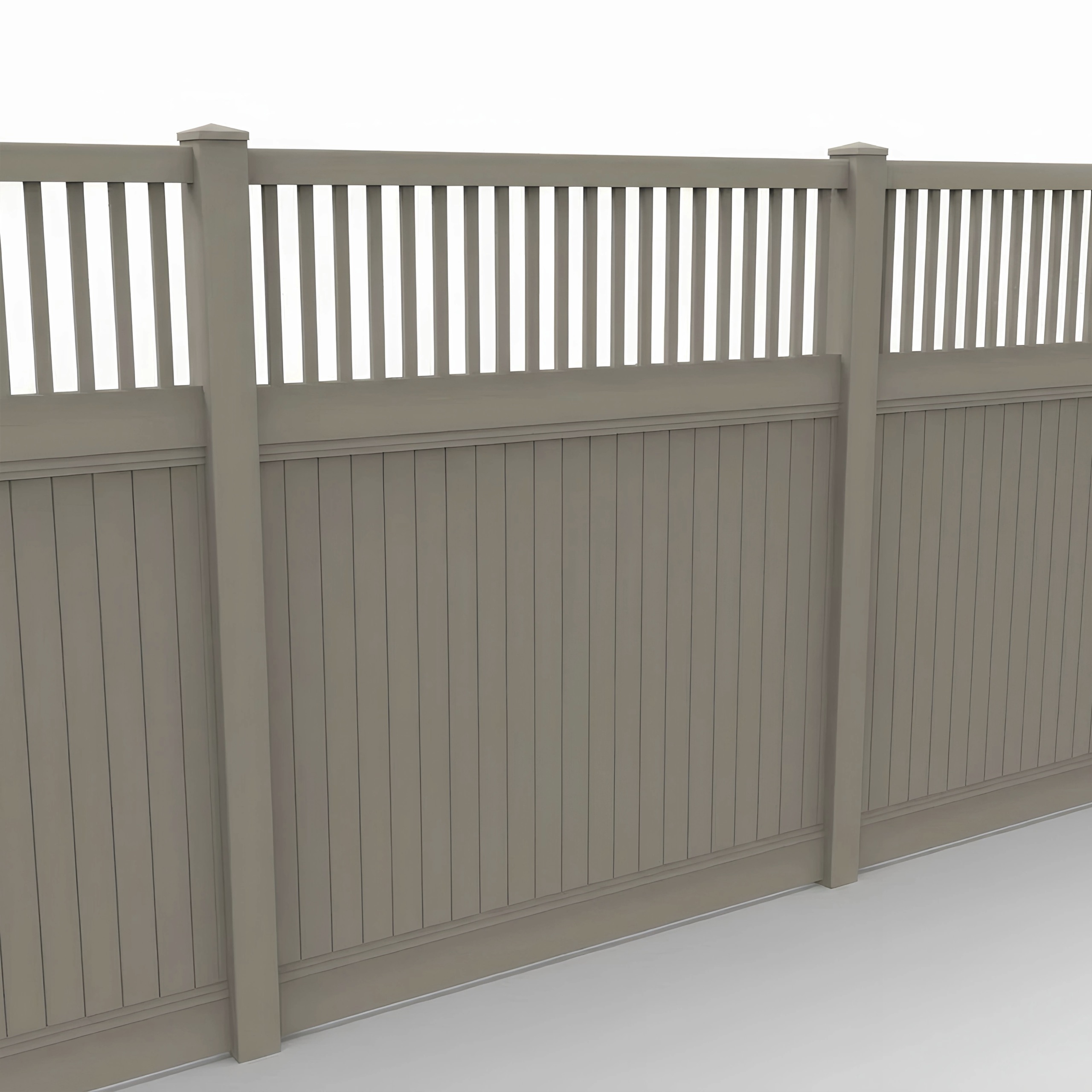 Clay Vinyl Vertical Privacy Fence Panel w/Vertical Picket Top, 8ft height 8ft width, Clay - Image 1