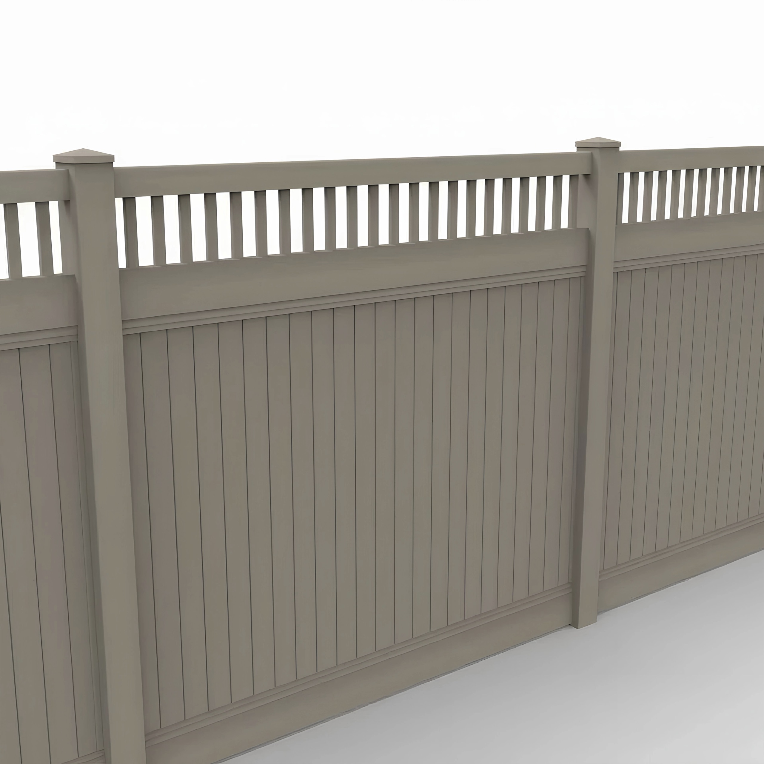 Clay Vinyl Vertical Privacy Fence Panel w/Vertical Picket Top, 7ft height 8ft width, Clay - Image 1