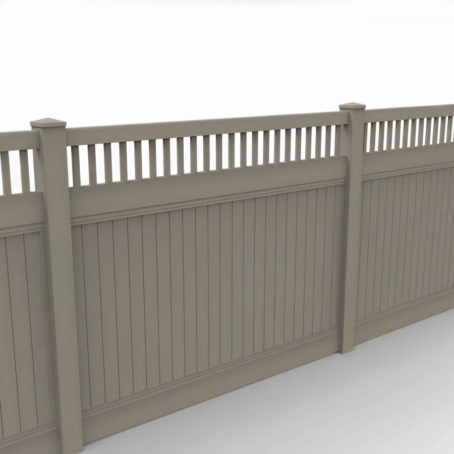 Vinyl Vertical Privacy Fence Panel w/Vertical Picket Top, 6ft height 8ft width, Clay
