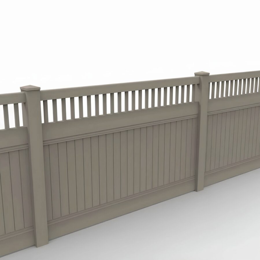 Vinyl Vertical Privacy Fence Panel w/Vertical Picket Top, 5ft height 8ft width, Clay