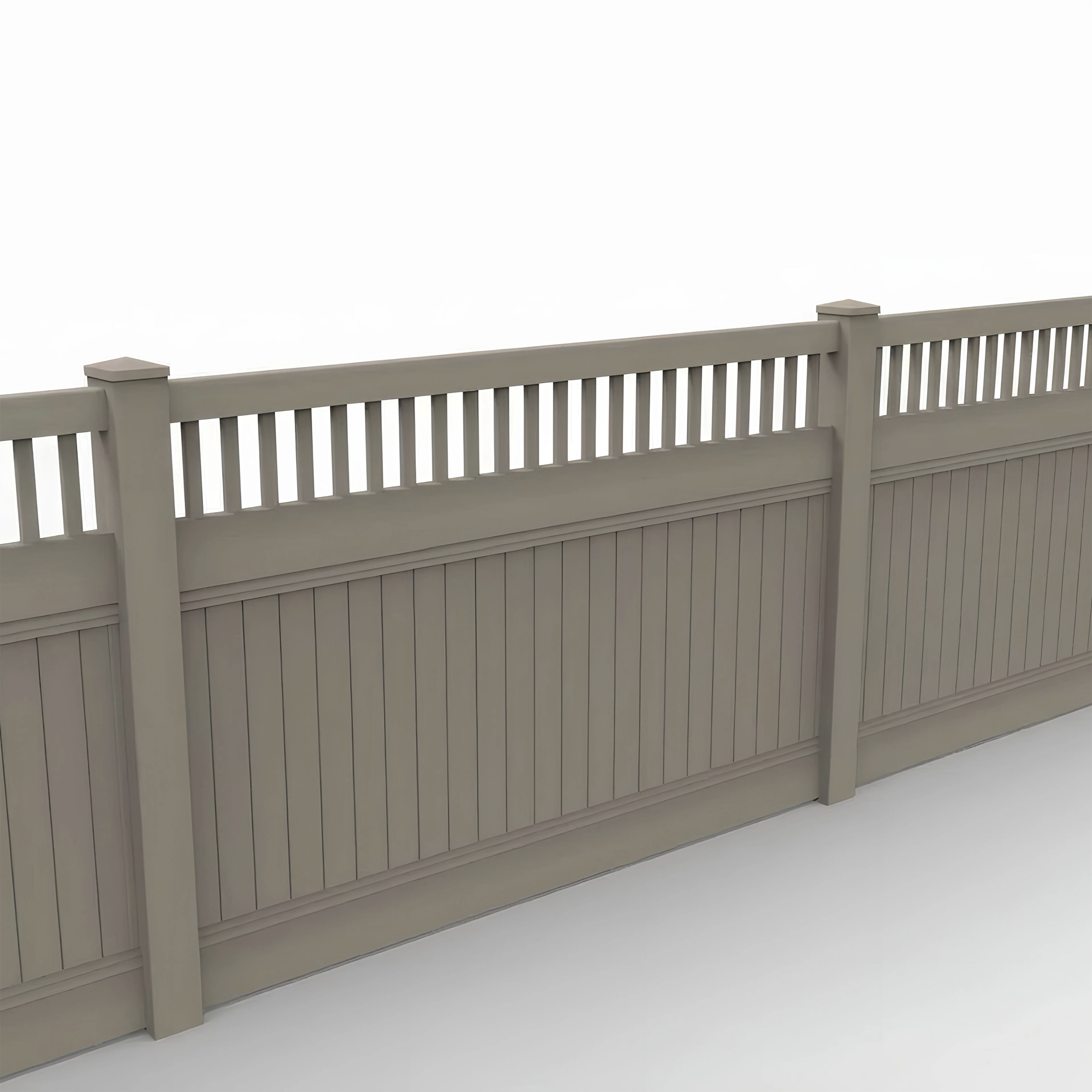 Clay Vinyl Vertical Privacy Fence Panel w/Vertical Picket Top, 5ft height 8ft width, Clay - Image 1