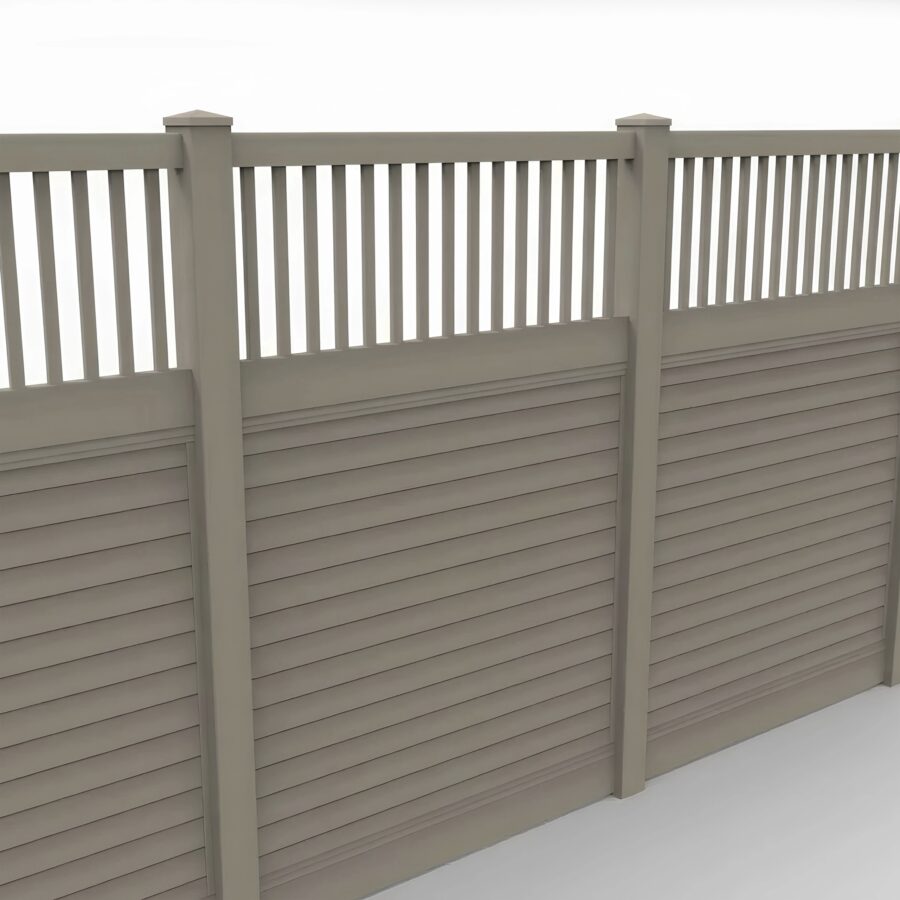 Vinyl Horizontal Privacy Fence Panel w/Vertical Picket Top, 8ft height 6ft width, Clay