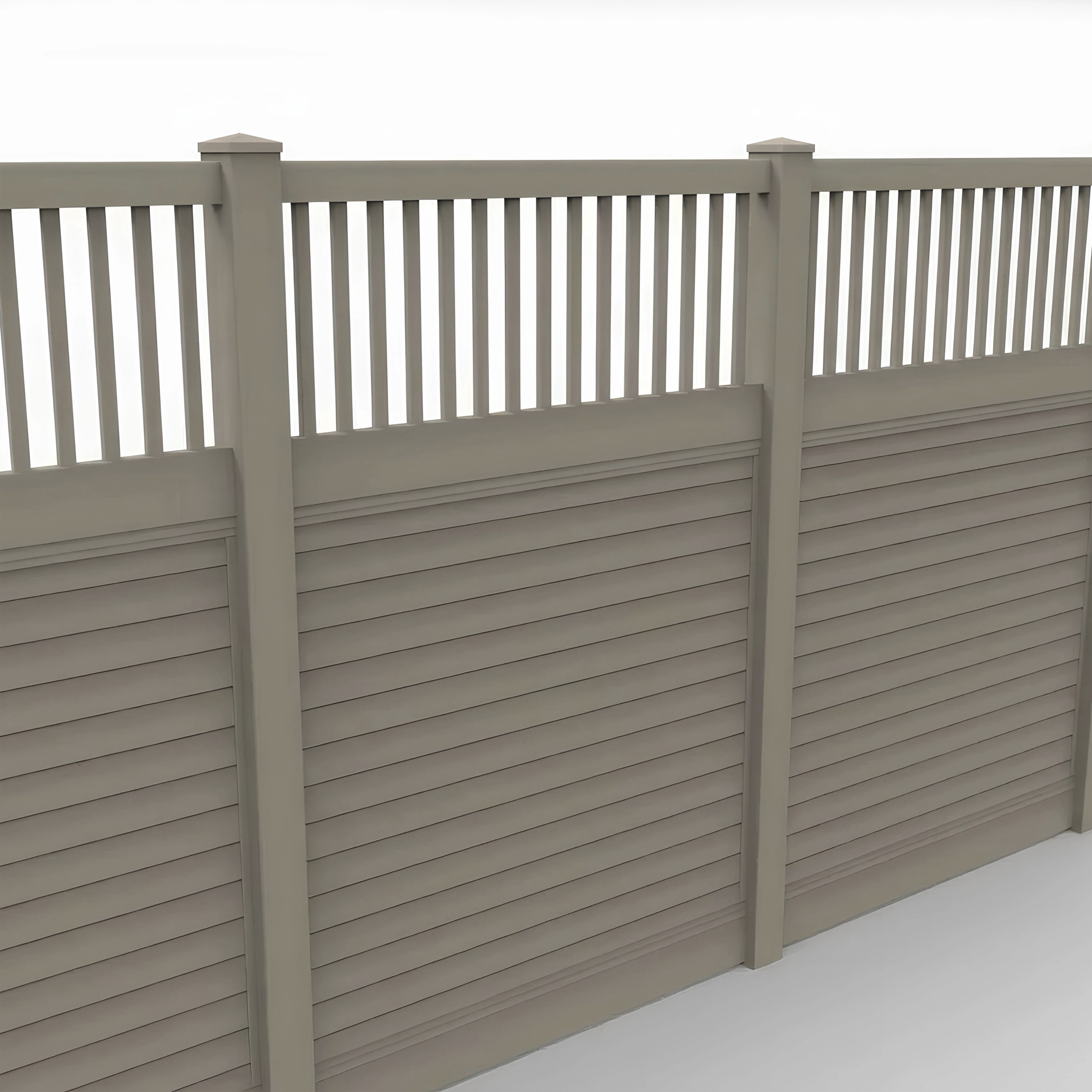 Clay Vinyl Horizontal Privacy Fence Panel w/Vertical Picket Top, 8ft height 6ft width, Clay - Image 1