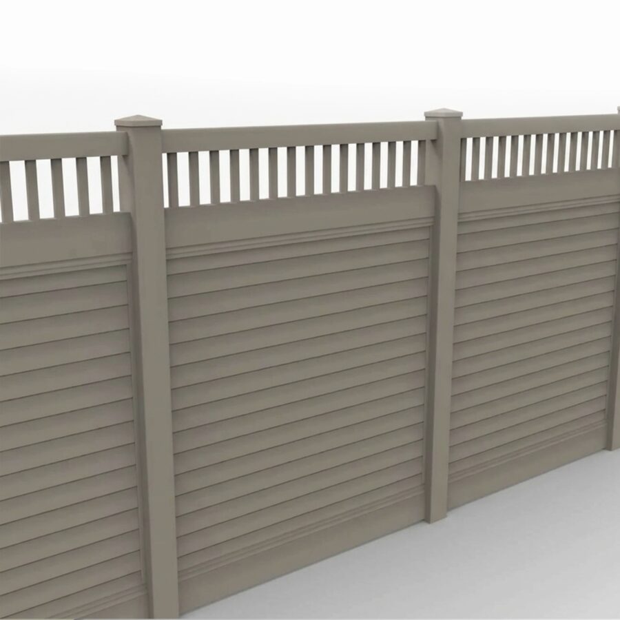Vinyl Horizontal Privacy Fence Panel w/Vertical Picket Top, 7ft height 6ft width, Clay