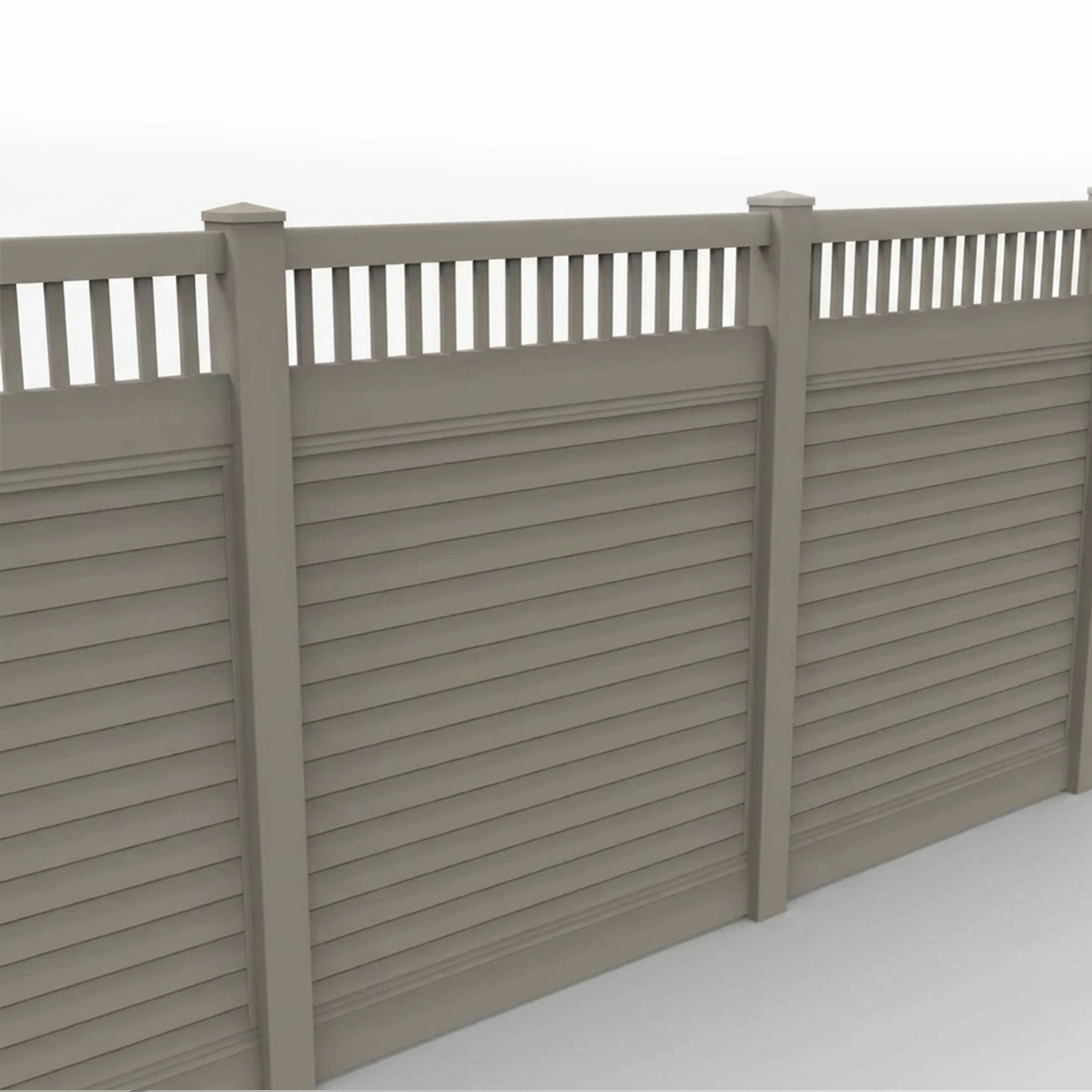 Clay Vinyl Horizontal Privacy Fence Panel w/Vertical Picket Top, 7ft height 6ft width, Clay - Image 1