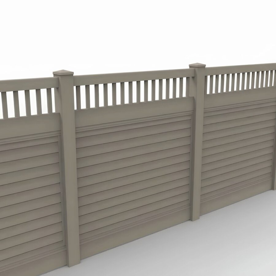 Vinyl Horizontal Privacy Fence Panel w/Vertical Picket Top, 6ft height 6ft width, Clay