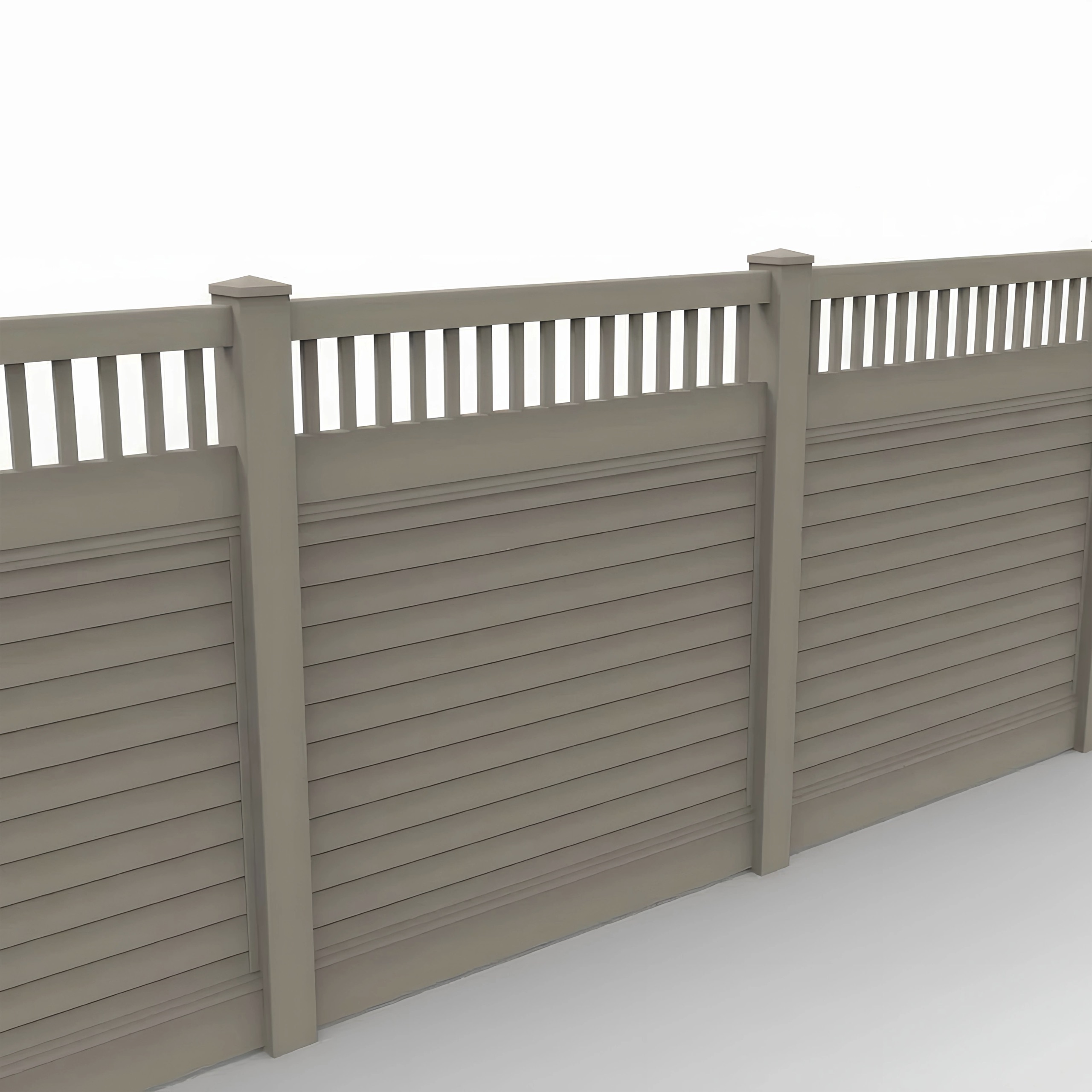 Clay Vinyl Horizontal Privacy Fence Panel w/Vertical Picket Top, 6ft height 6ft width, Clay - Image 1