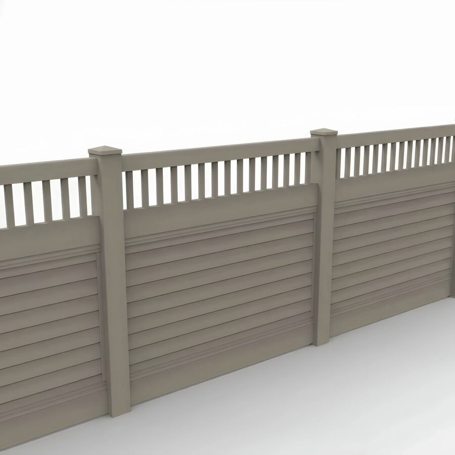 Vinyl Horizontal Privacy Fence Panel w/Vertical Picket Top, 5ft height 6ft width, Clay