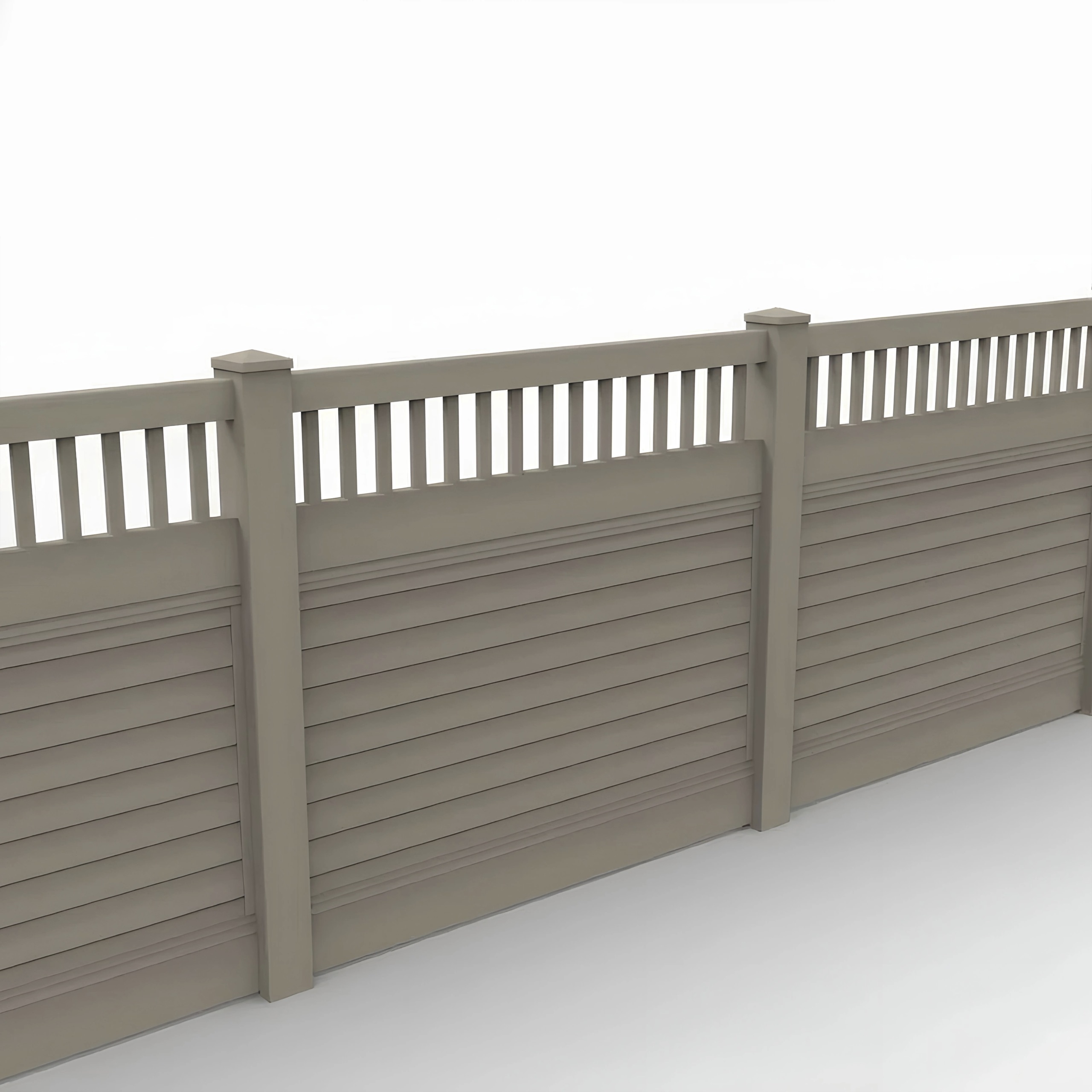 Clay Vinyl Horizontal Privacy Fence Panel w/Vertical Picket Top, 5ft height 6ft width, Clay - Image 1