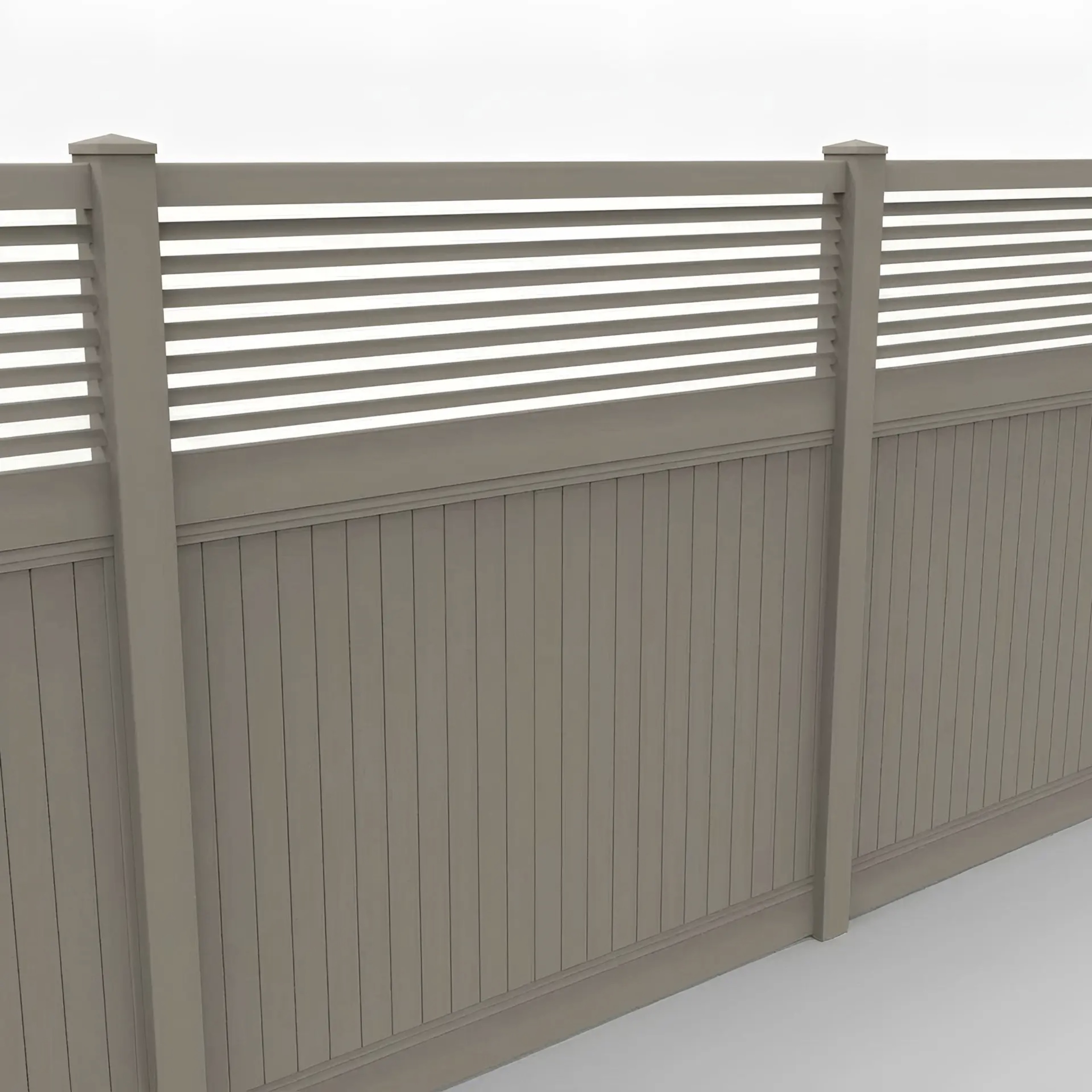 Clay Vinyl Vertical Privacy Fence Panel w/Horizontal Picket Top, 8ft height 8ft width, Clay - Image 1