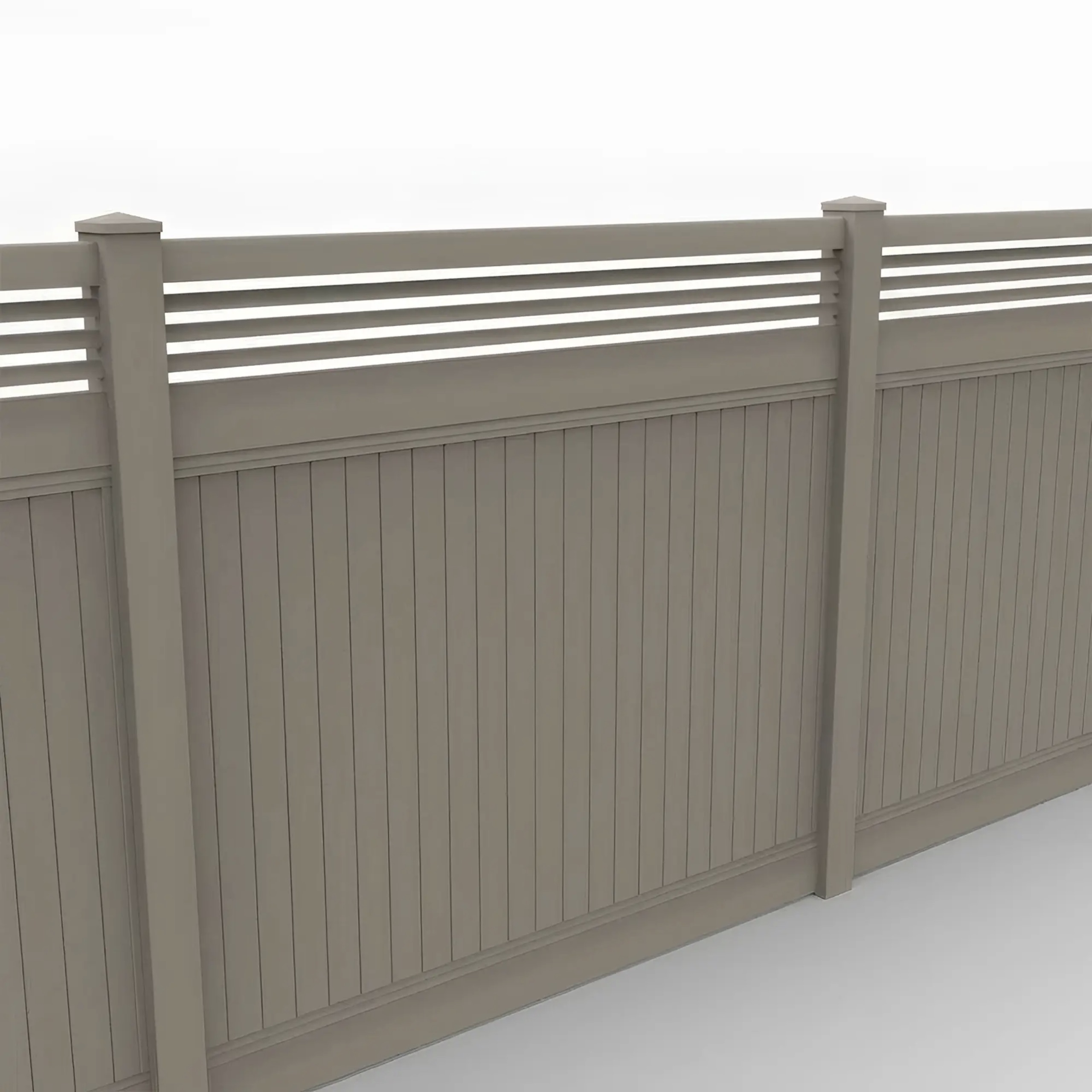 Clay Vinyl Vertical Privacy Fence Panel w/Horizontal Picket Top, 7ft height 8ft width, Clay - Image 1