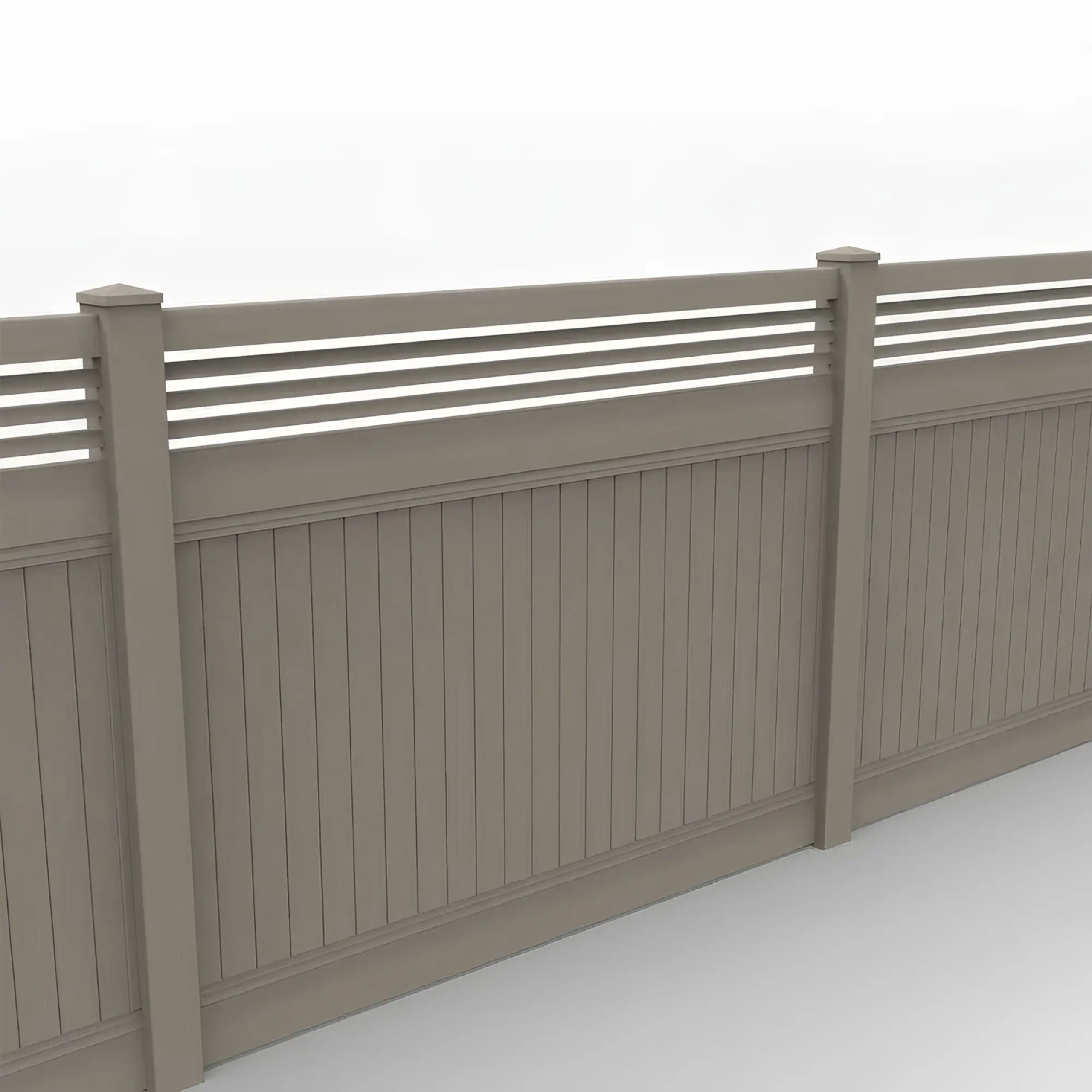 Clay Vinyl Vertical Privacy Fence Panel w/Horizontal Picket Top, 6ft height 8ft width, Clay - Image 1