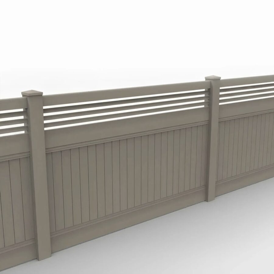 Vinyl Vertical Privacy Fence Panel w/Horizontal Picket Top, 5ft height 8ft width, Clay