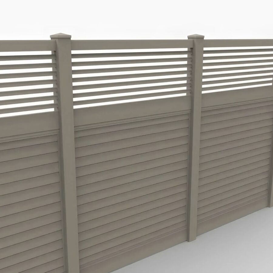 Vinyl Horizontal Privacy Fence Panel w/Horizontal Picket Top, 8ft height 6ft width, Clay