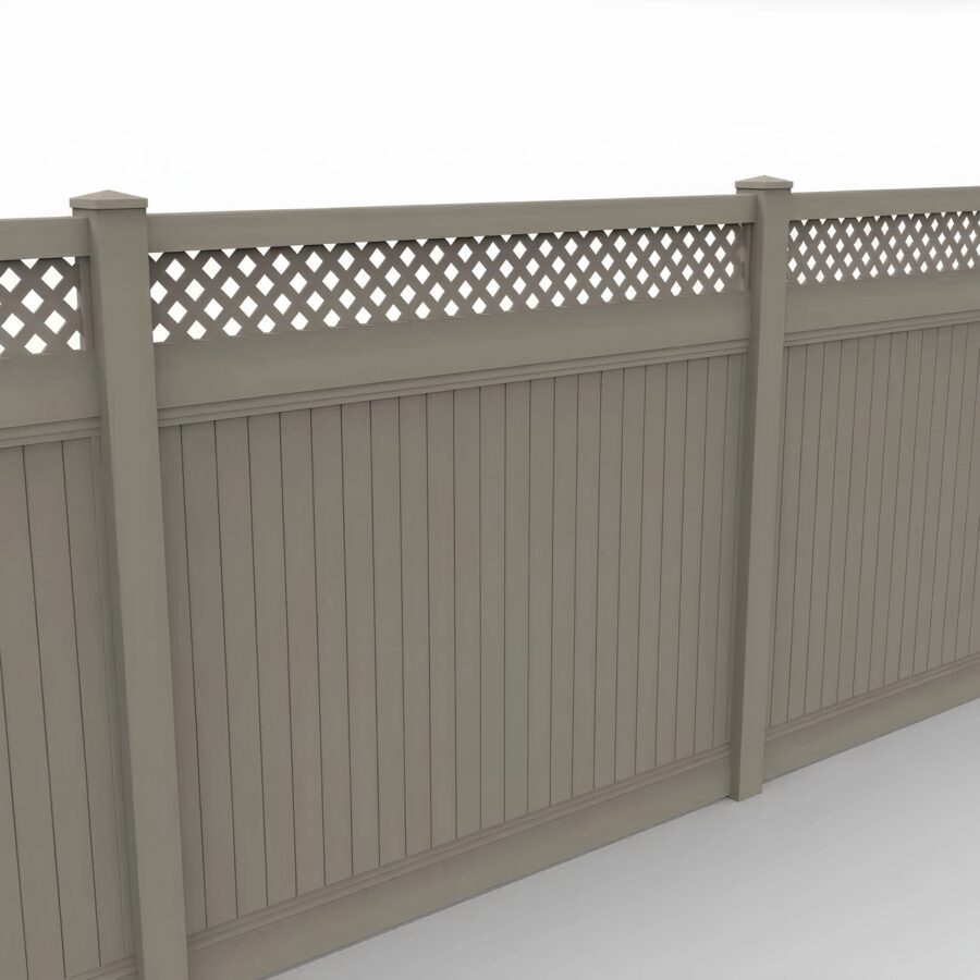 Vinyl Vertical Privacy Fence Panel w/Lattice Top, 7ft height 8ft width, Clay