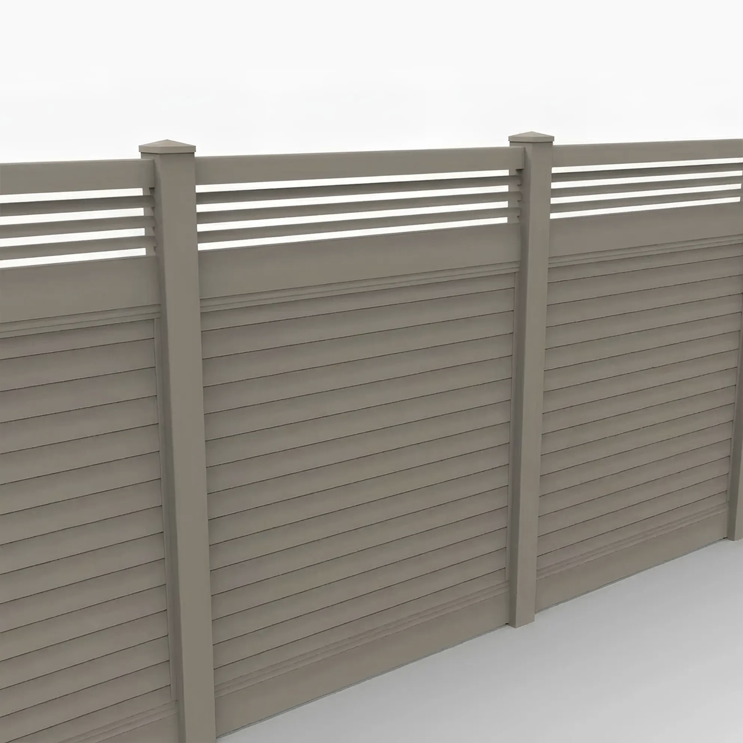 Clay Vinyl Horizontal Privacy Fence Panel w/Horizontal Picket Top, 7ft height 6ft width, Clay - Image 1