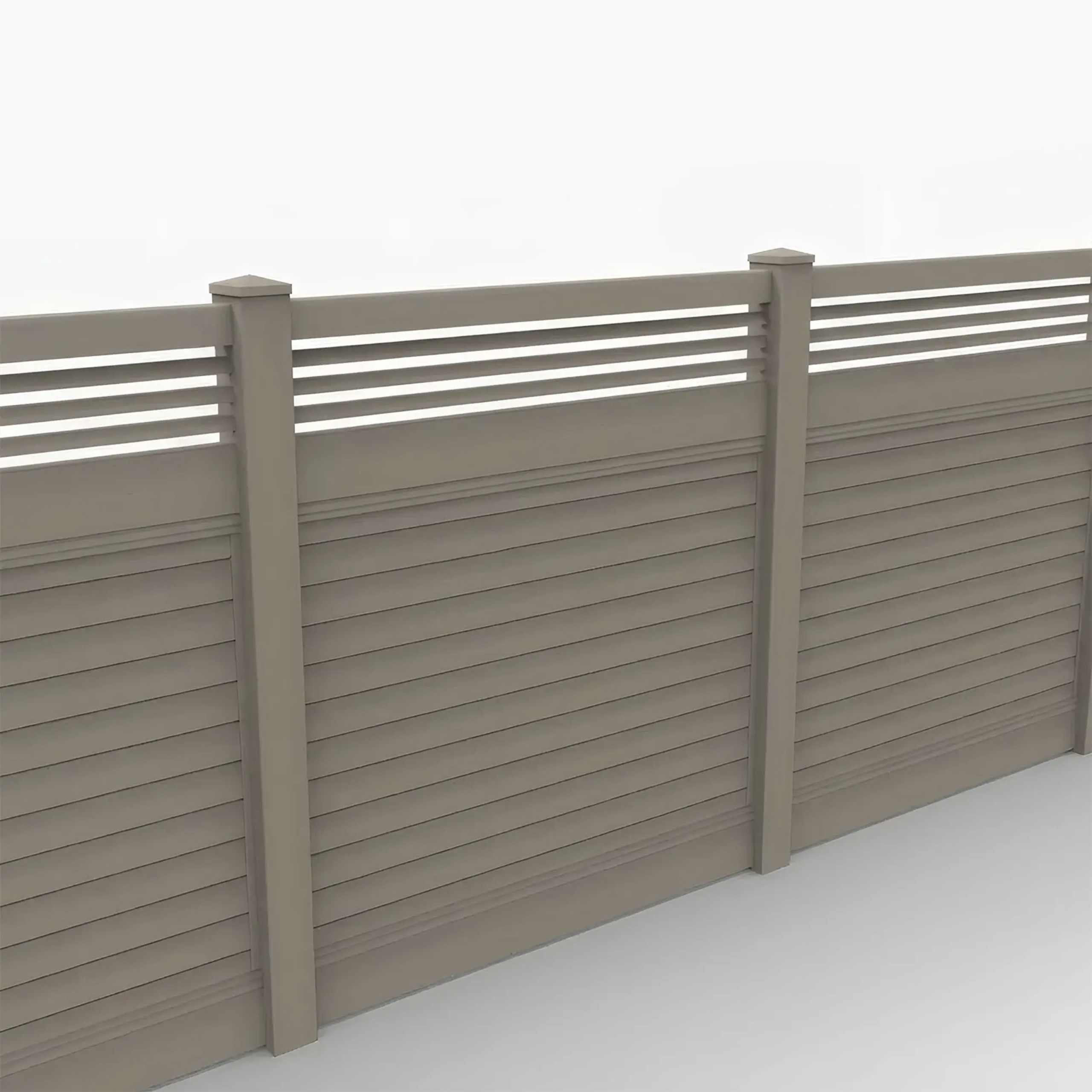 Clay Vinyl Horizontal Privacy Fence Panel w/Horizontal Picket Top, 6ft height 6ft width, Clay - Image 1