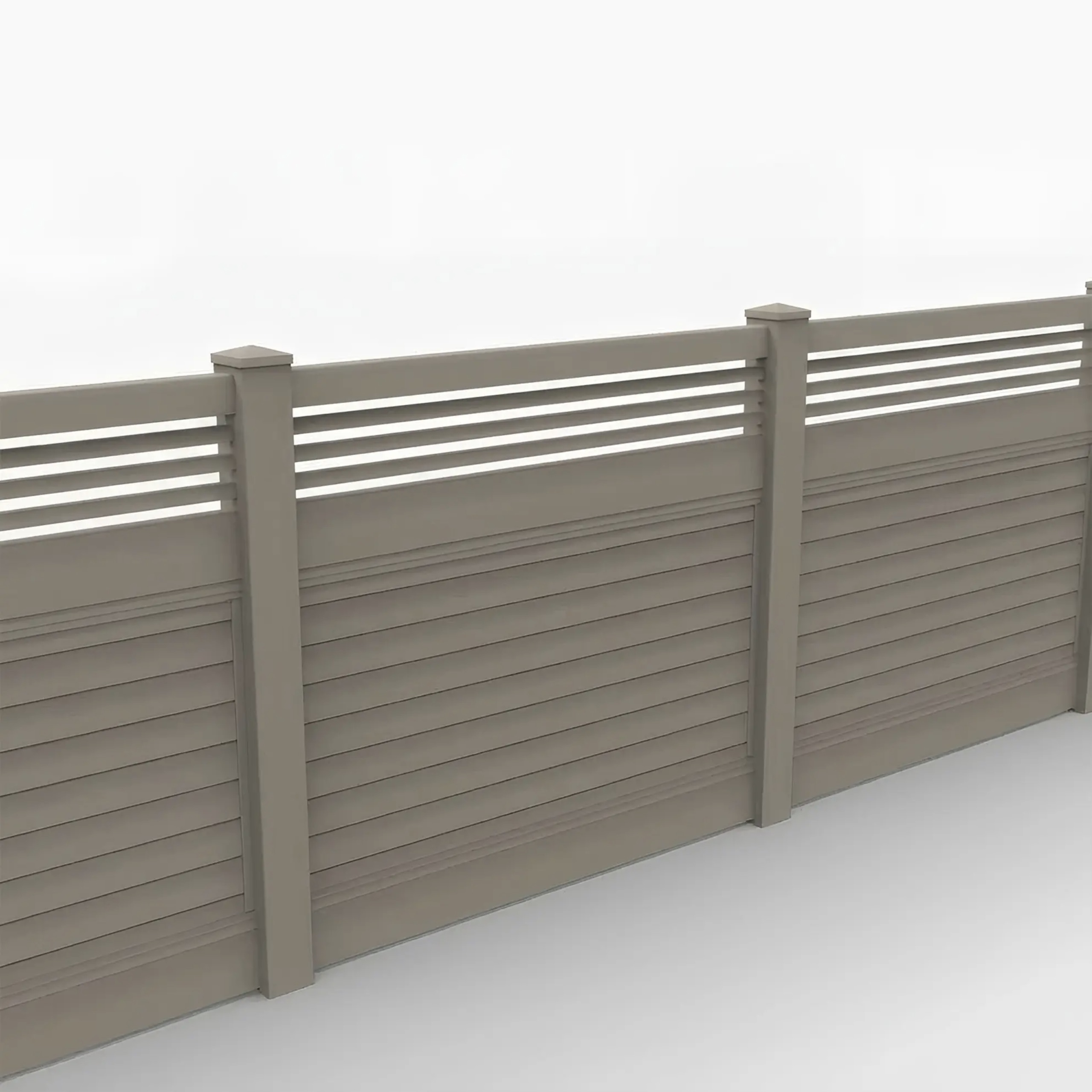 Clay Vinyl Horizontal Privacy Fence Panel w/Horizontal Picket Top, 5ft height 6ft width, Clay - Image 1