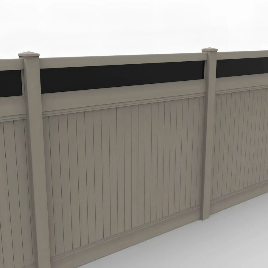 Vinyl Vertical Privacy Fence Panel w/Acrylic Top, 7ft height 8ft width, Clay