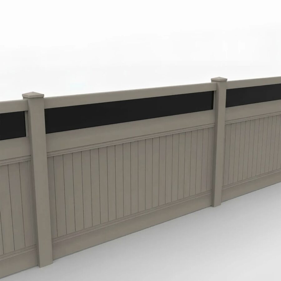 Vinyl Vertical Privacy Fence Panel w/Acrylic Top, 5ft height 8ft width, Clay