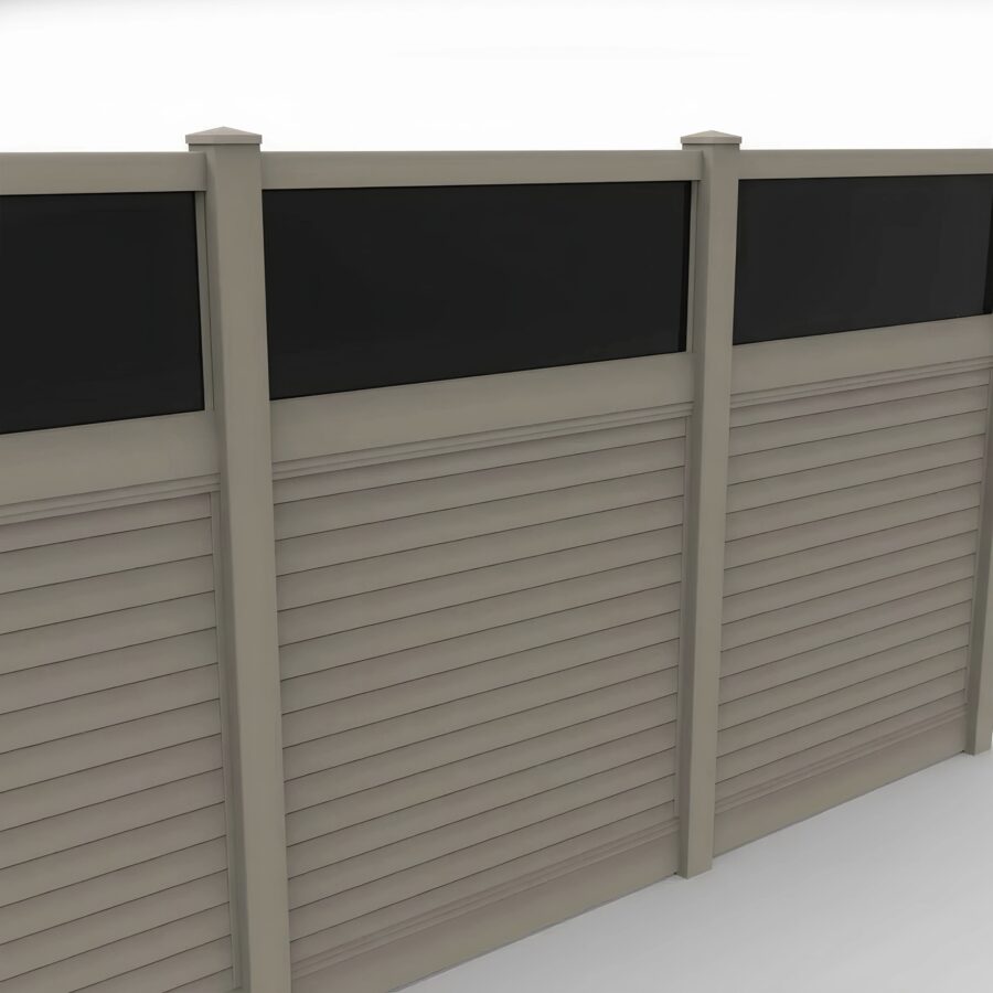 Vinyl Horizontal Privacy Fence Panel w/Acrylic Top, 8ft height 6ft width, Clay