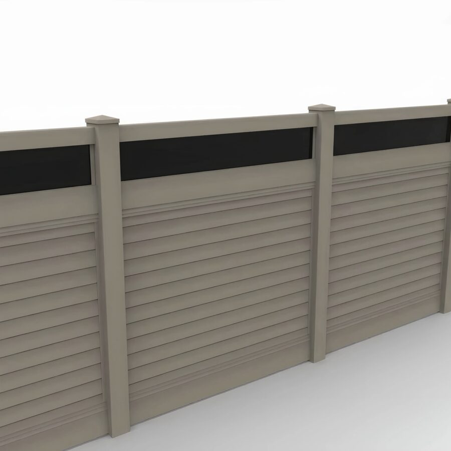 Vinyl Horizontal Privacy Fence Panel w/Acrylic Top, 6ft height 6ft width, Clay