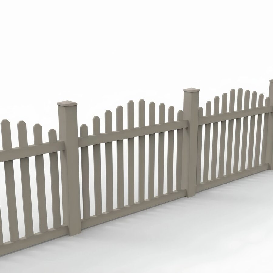 Vinyl Arched Picket Fence Panel, 4ft height 6ft width, Clay