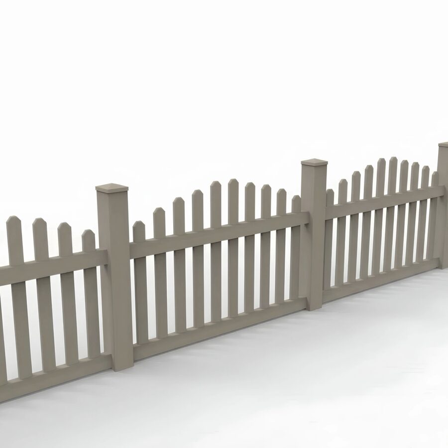 Vinyl Arched Picket Fence Panel, 3ft height 6ft width, Clay
