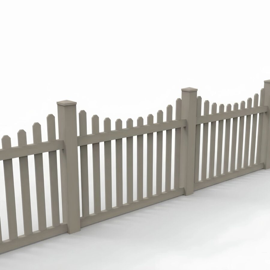 Vinyl Scalloped Picket Fence Panel, 4ft height 6ft width, Clay