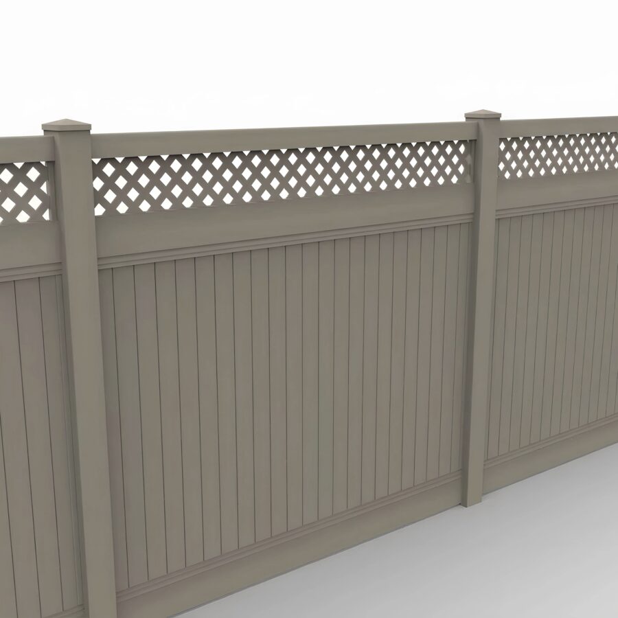 Vinyl Vertical Privacy Fence Panel w/Lattice Top, 6ft height 8ft width, Clay