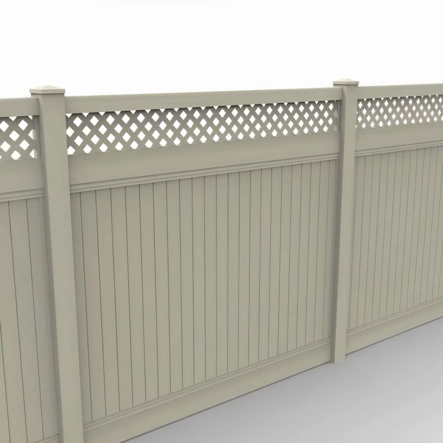 Vinyl Vertical Privacy Fence Panel w/Lattice Top, 7ft height 8ft width, Tan