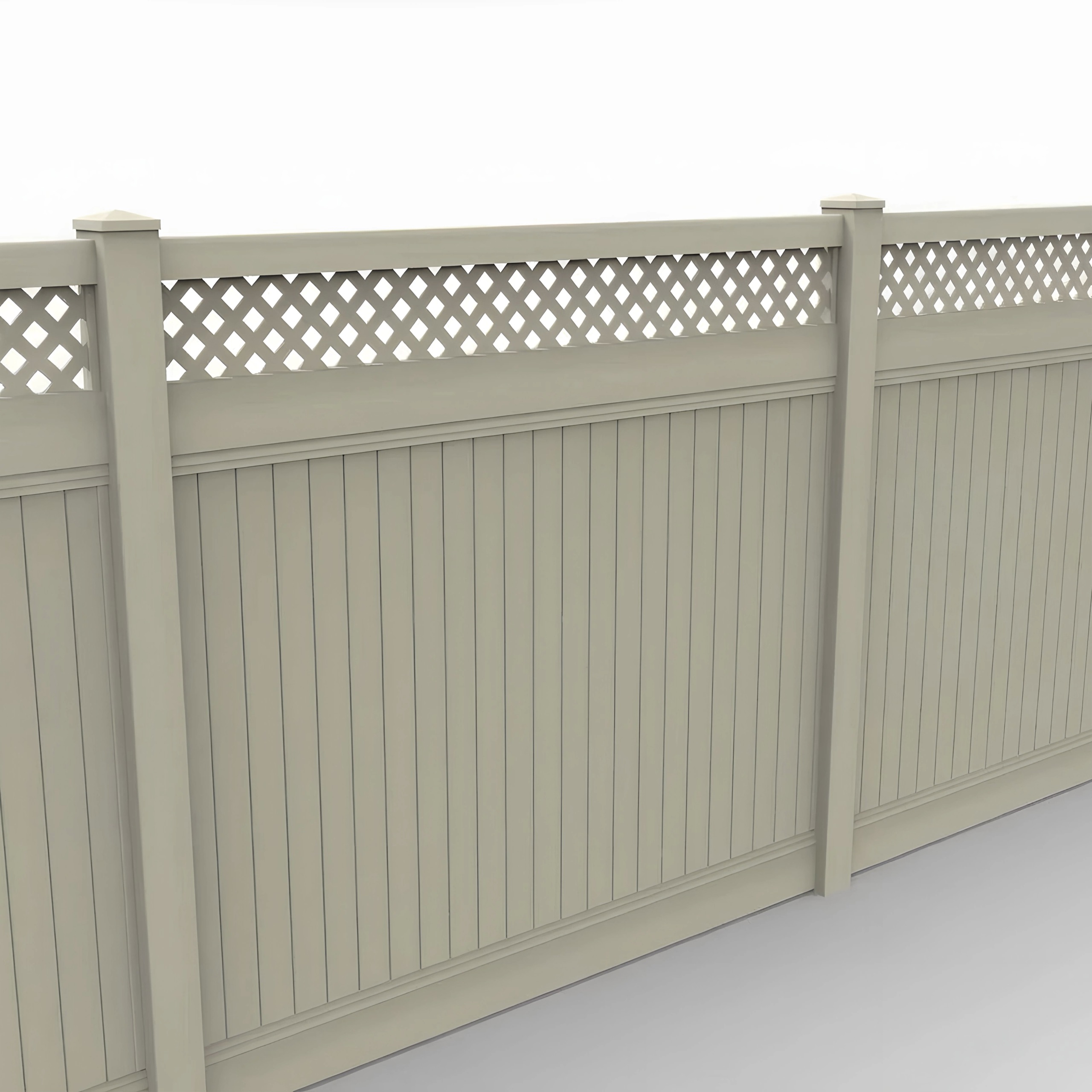 Tan Vinyl Vertical Privacy Fence Panel w/Lattice Top, 7ft height 8ft width, Tan - Image 1