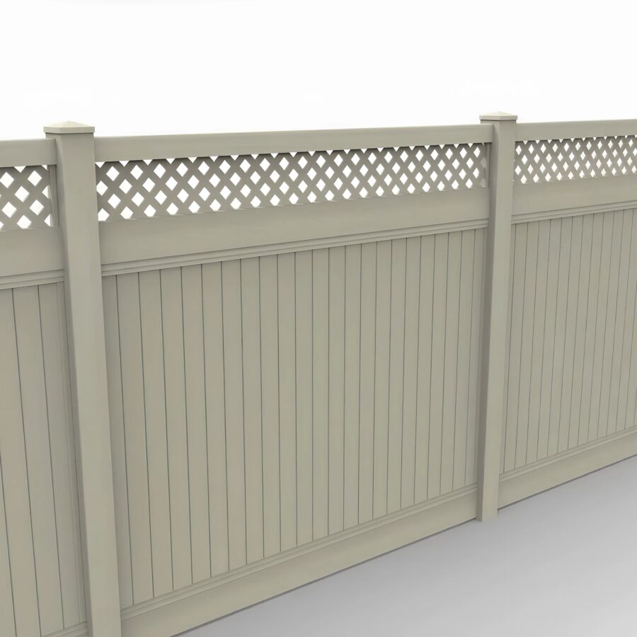 Vinyl Vertical Privacy Fence Panel w/Lattice Top, 6ft height 8ft width, Tan