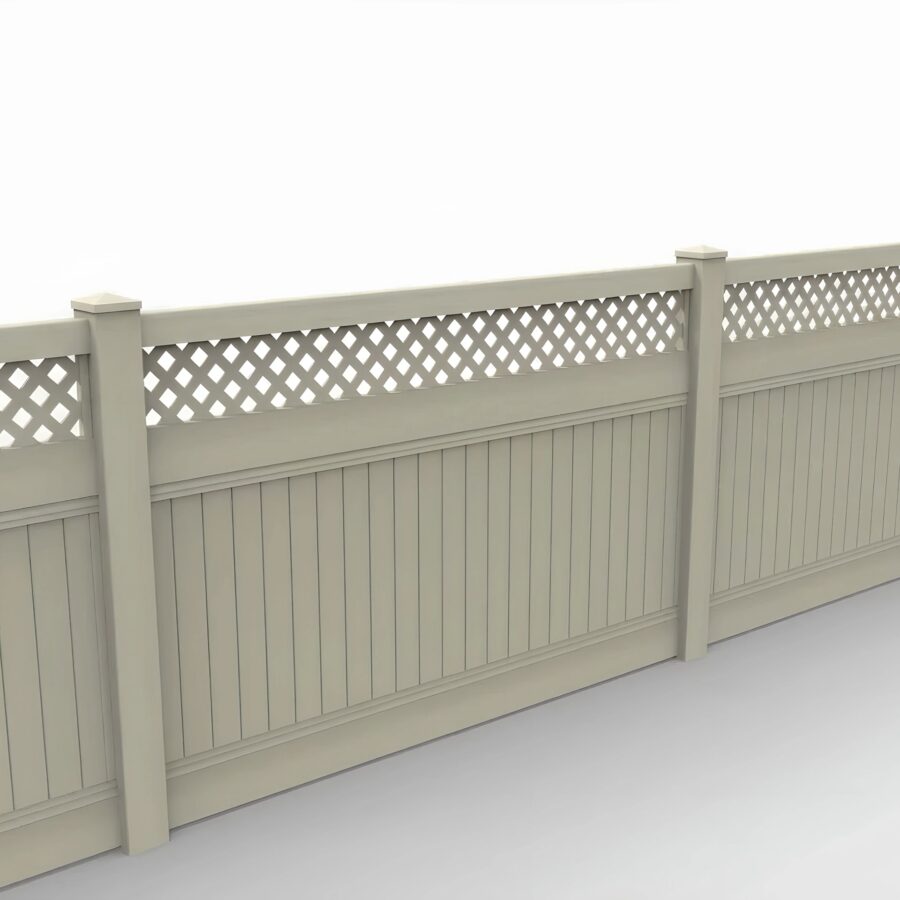 Vinyl Vertical Privacy Fence Panel w/Lattice Top, 5ft height 8ft width, Tan