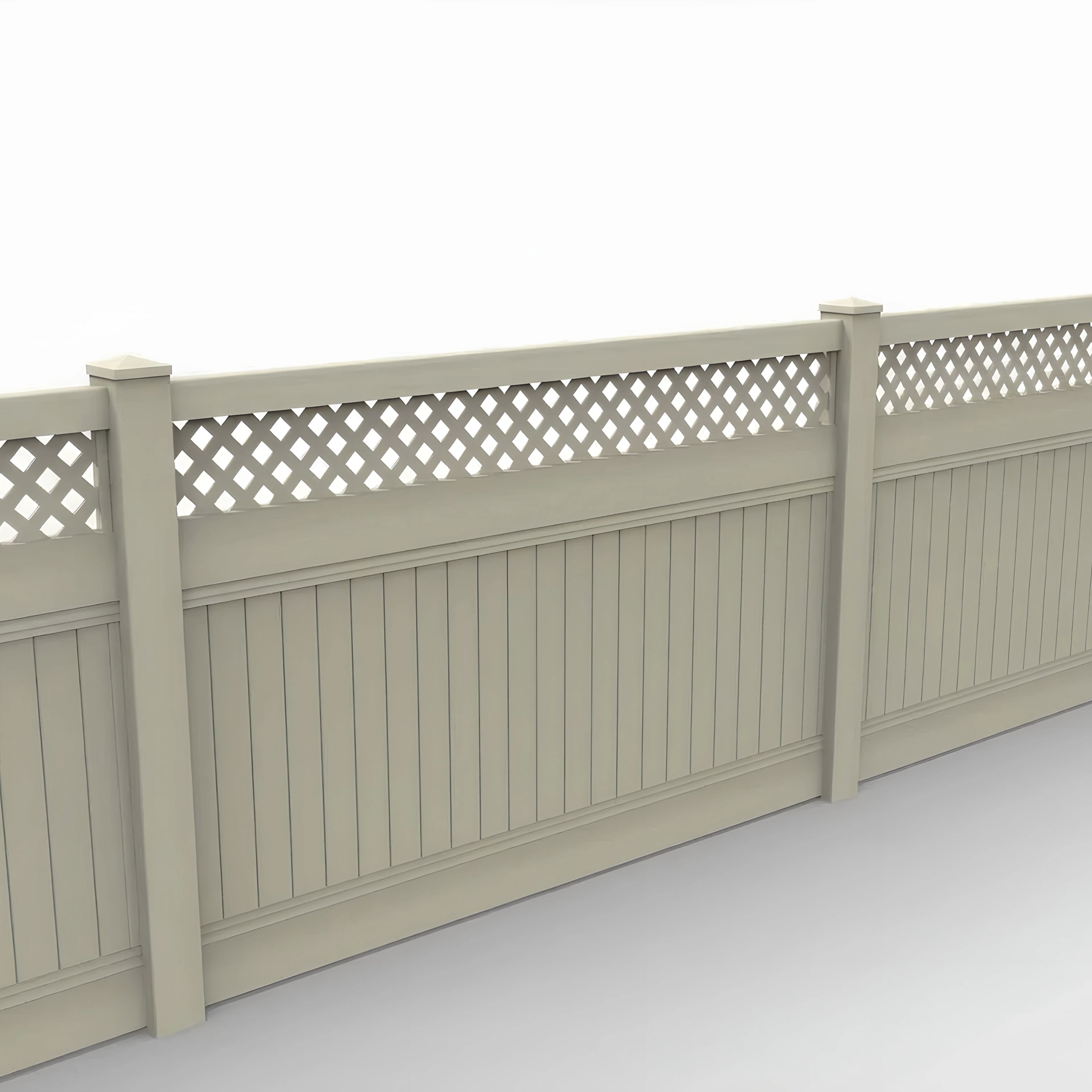 Tan Vinyl Vertical Privacy Fence Panel w/Lattice Top, 5ft height 8ft width, Tan - Image 1