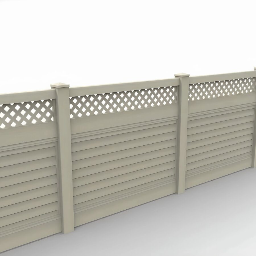 Vinyl Horizontal Privacy Fence Panel w/Lattice Top, 8ft height 6ft width, Tan