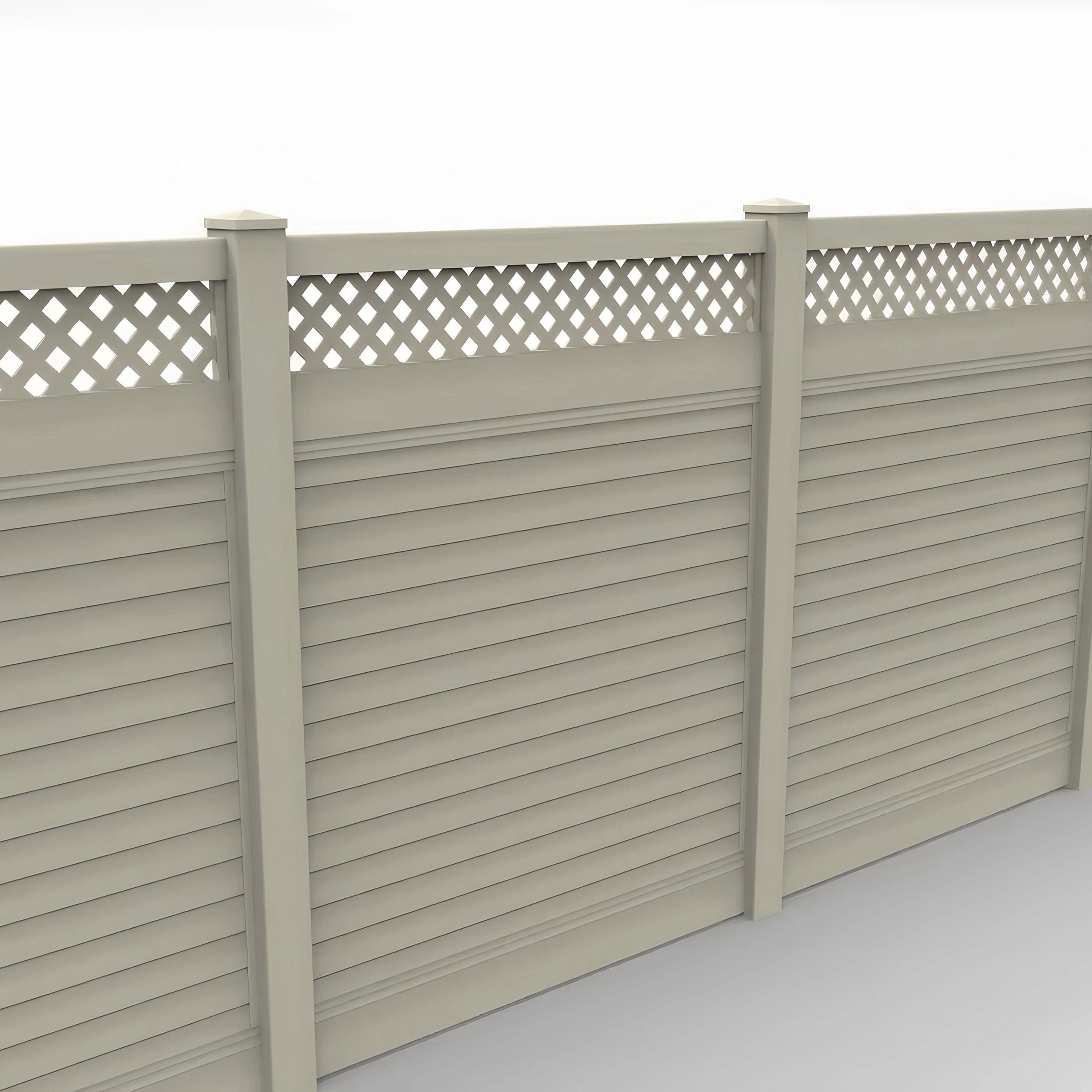 Tan Vinyl Horizontal Privacy Fence Panel w/Lattice Top, 7ft height 6ft width, Tan - Image 1