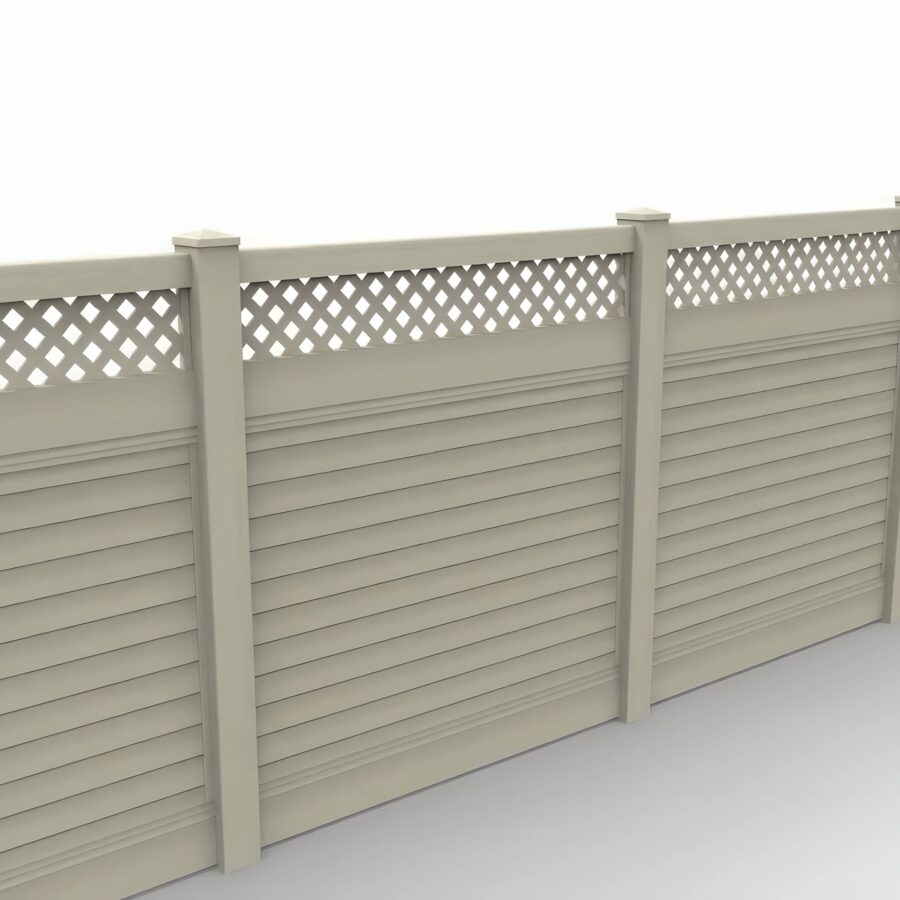 Vinyl Horizontal Privacy Fence Panel w/Lattice Top, 6ft height 6ft width, Tan