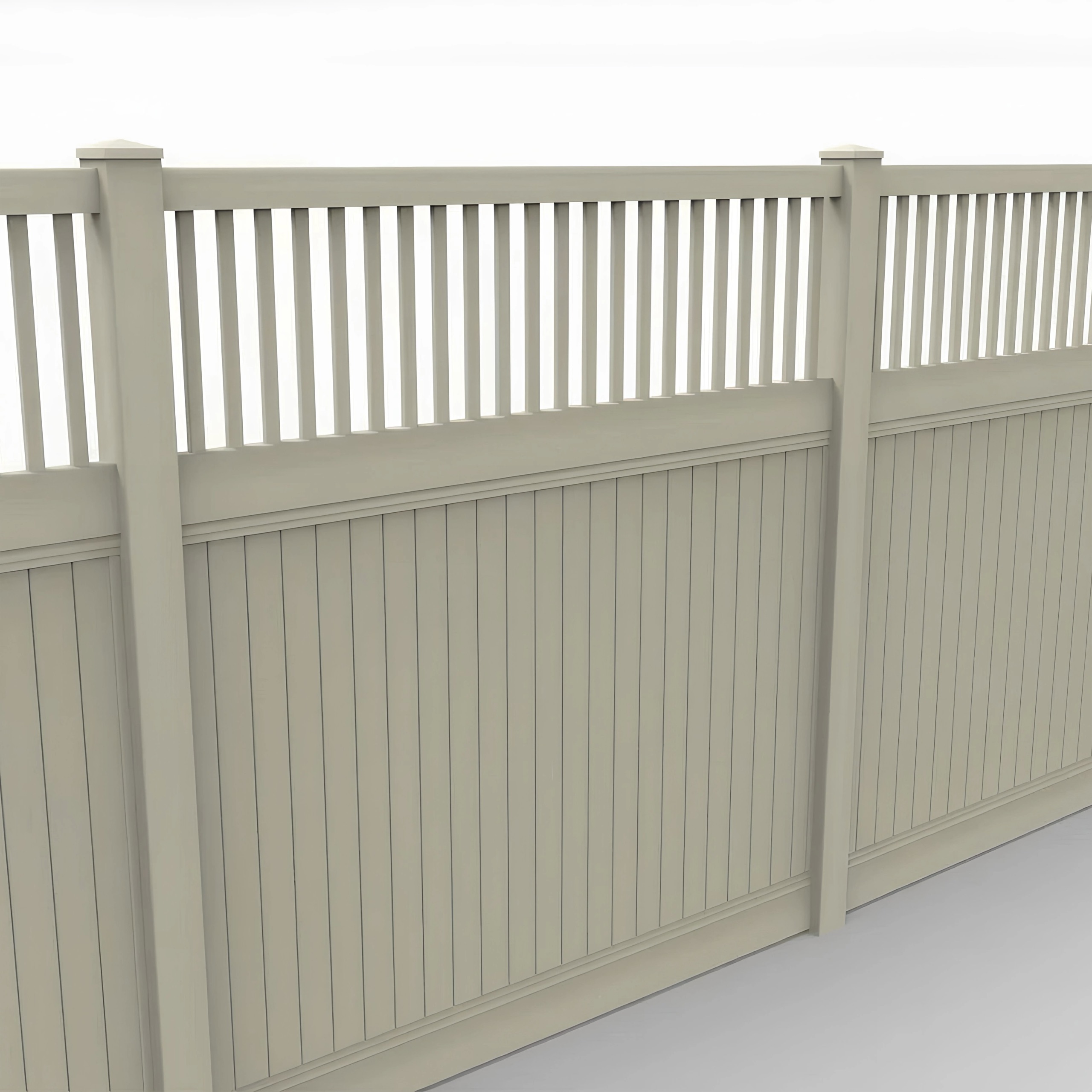 Tan Vinyl Vertical Privacy Fence Panel w/Vertical Picket Top, 8ft height 8ft width, Tan - Image 1