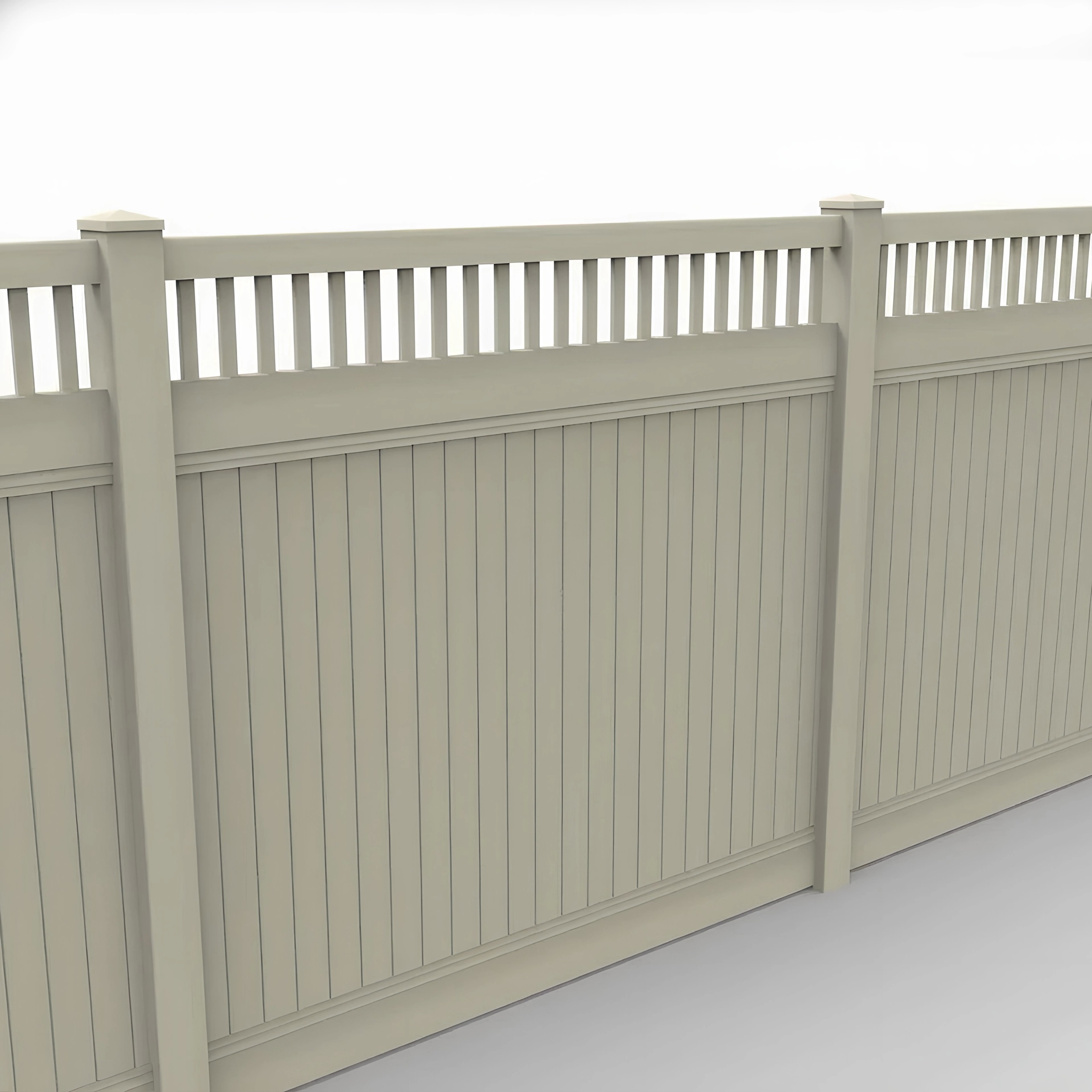 Tan Vinyl Vertical Privacy Fence Panel w/Vertical Picket Top, 7ft height 8ft width, Tan - Image 1