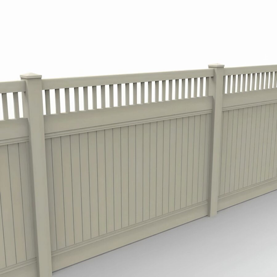 Vinyl Vertical Privacy Fence Panel w/Vertical Picket Top, 6ft height 8ft width, Tan