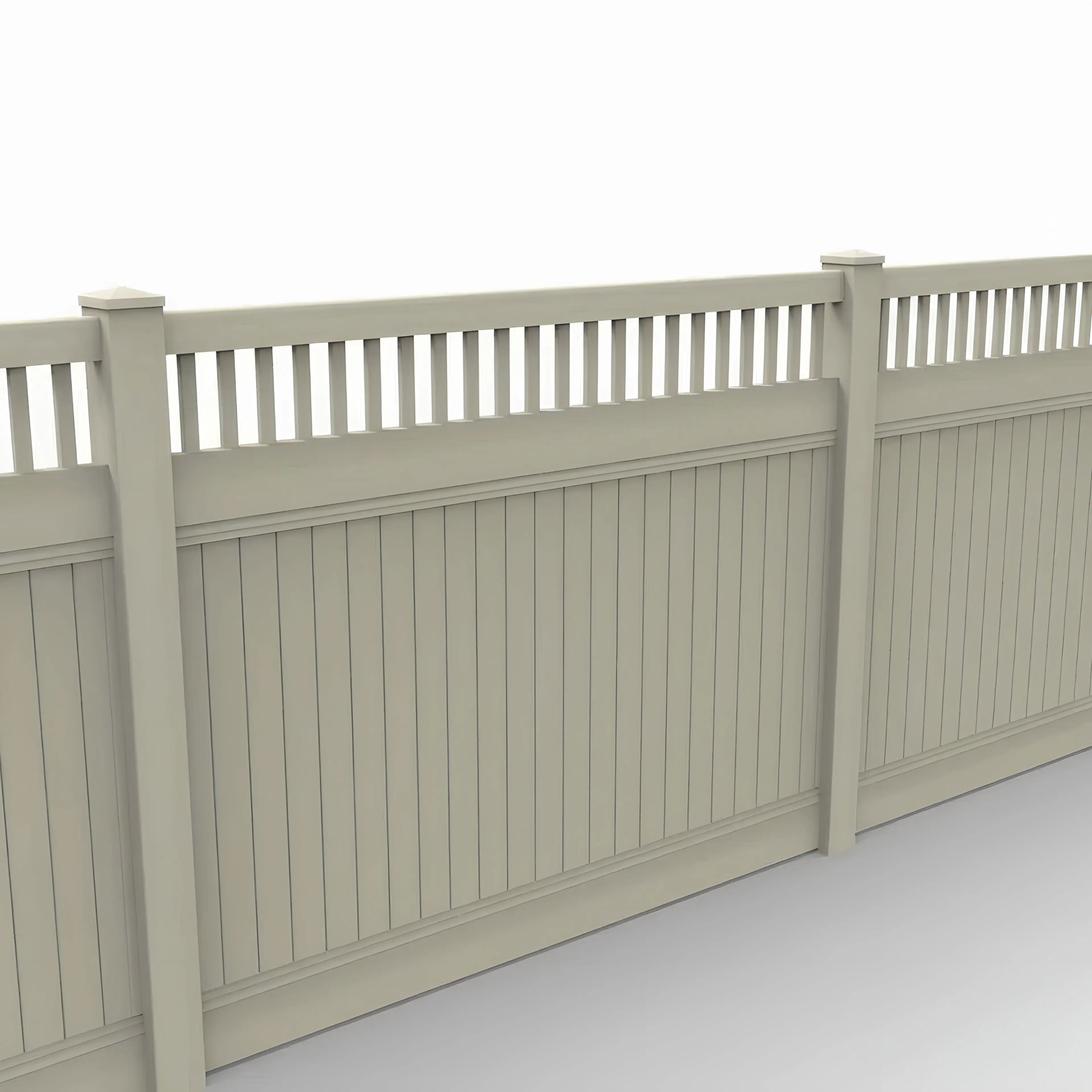 Tan Vinyl Vertical Privacy Fence Panel w/Vertical Picket Top, 6ft height 8ft width, Tan - Image 1