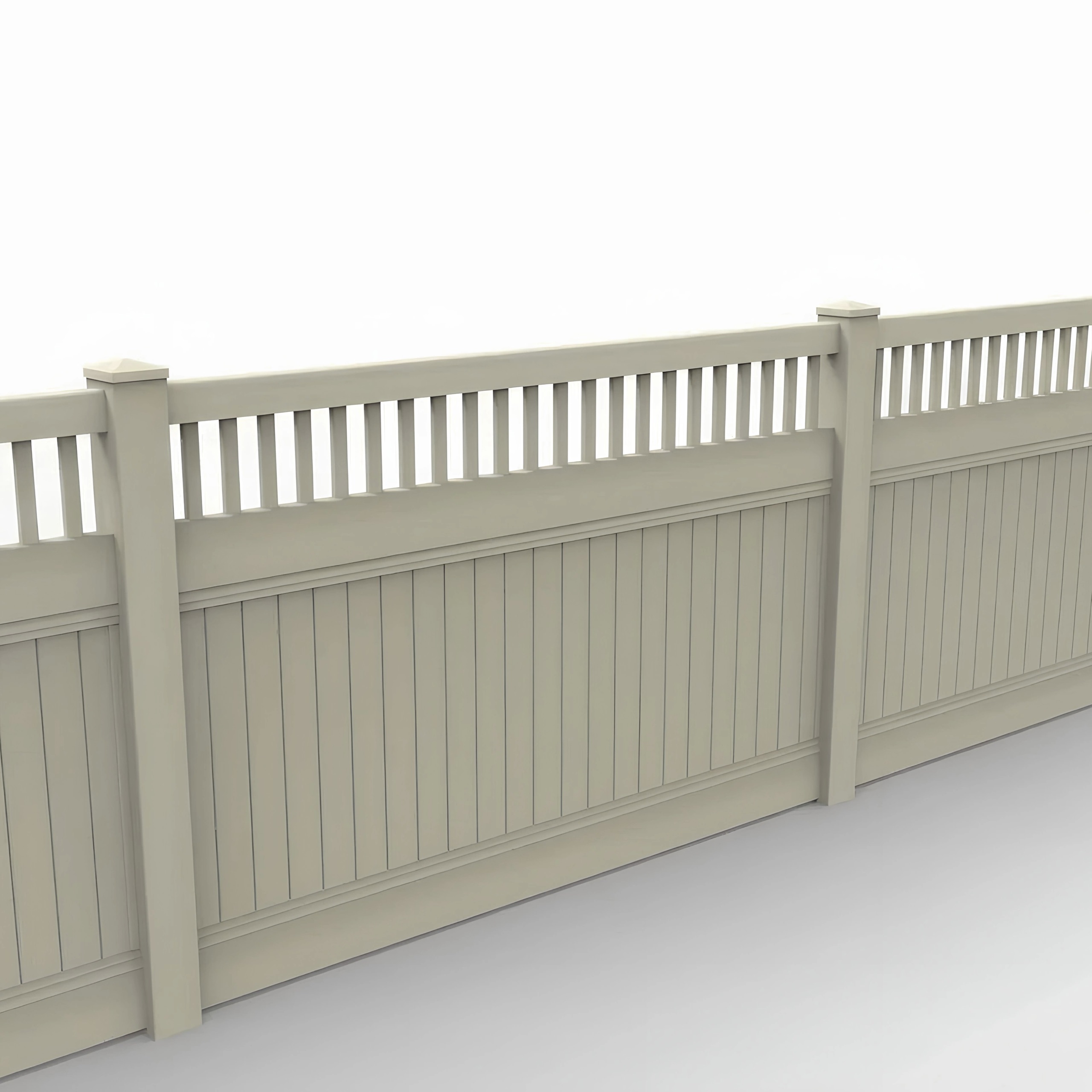 Tan Vinyl Vertical Privacy Fence Panel w/Vertical Picket Top, 5ft height 8ft width, Tan - Image 1