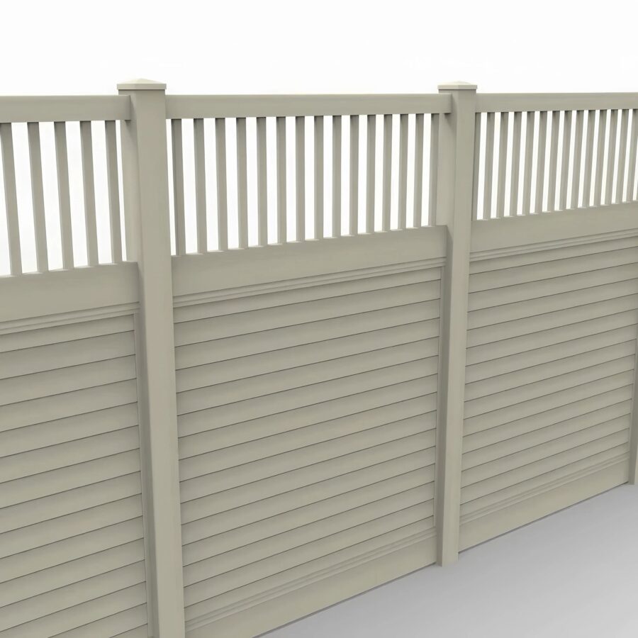 Vinyl Horizontal Privacy Fence Panel w/Vertical Picket Top, 8ft height 6ft width, Tan